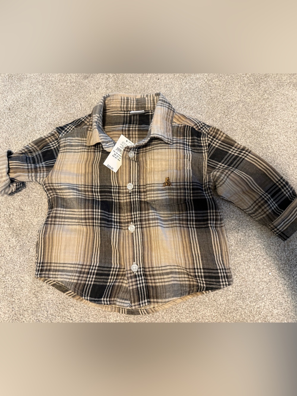 Baby GAP Plaid Button-Down Shirt - Beige, Black, Cream